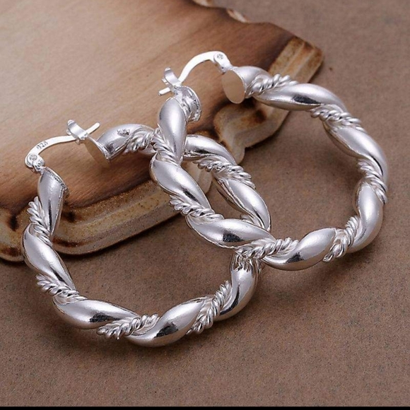 Sterling Silver Detailed Hoop Earrings - Picture 1 of 4